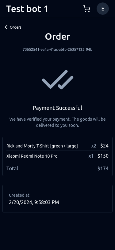 Telegram shop mini-app order paid