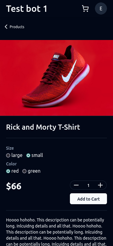 Telegram shop mini-app product details